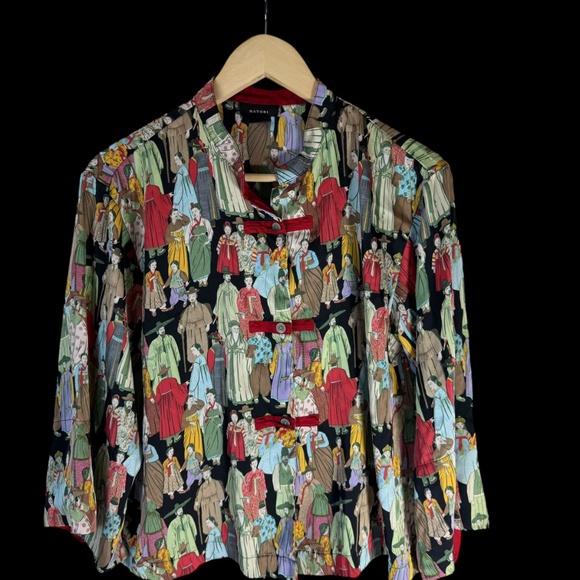 Natori Dynasty Asian Print Mandarin Collar Cropped Pants PJ Set Sz S - Picture 4 of 8